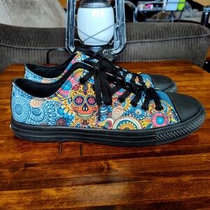 Blue Skull and Mandala Low Top Converse Style Men's Sneakers RAAD